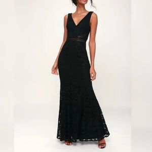 NWT Lulu's My Forever Black Lace Maxi Dress